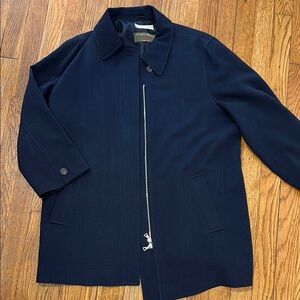 Luciano Barbera navy zip techno overcoat jacket vintage wool blend coat